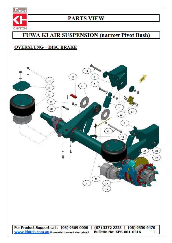 1. Preassembly Considerations o Check if the correct parts have been supplied o Check the installation drawings match the parts supplied o Ride height, hubs, wheel and tyre size need to suite the