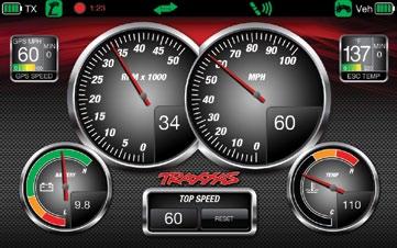 precision. Install Traxxas Link telemetry sensors on the model, and Traxxas Link displays real-time data such as speed, RPM, temperature, and battery voltage.