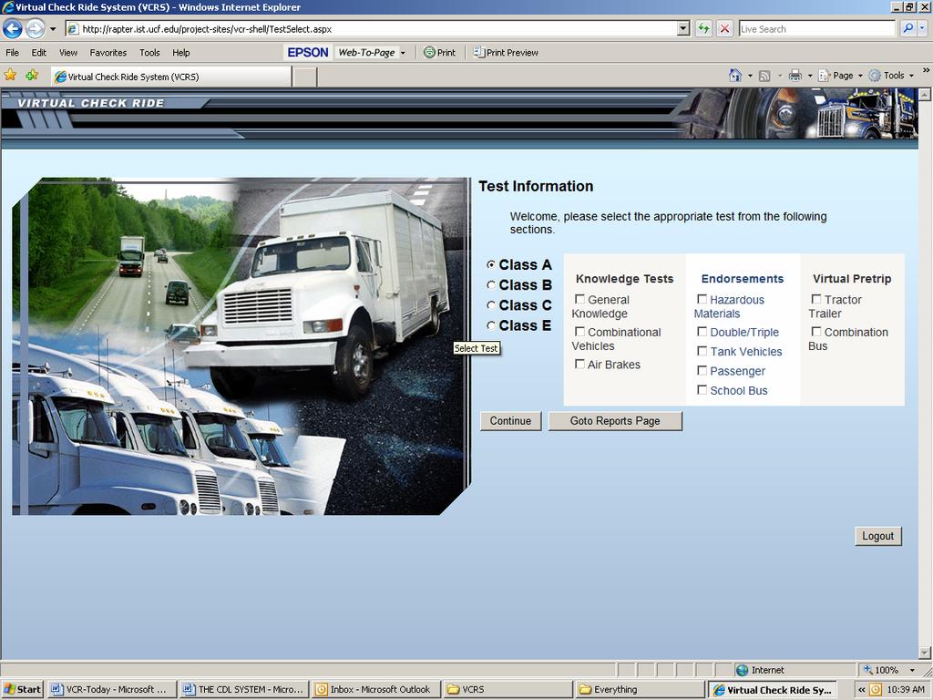 Figure 1. Knowledge Test The Virtual Pre-Trip Inspection is a part identification test that assesses the driver s knowledge on part location and name.