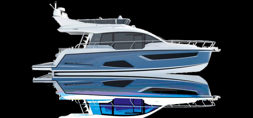 LAMINATED POWER GRID The hull reinforcements of the Sealine F430 are