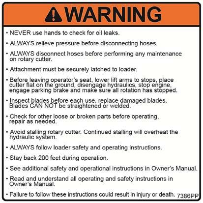 Warning Labels on V0 Rotary Brush Cutter-Standard Deck Attachment (cont.) V0 Rotary Brush Cutter-Standard Deck (RBV) Label Parts List ITEM PART NO.