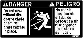 (D) DANGER To avoid injury from rotating blades and thrown objects, stay clear of the deck edge and keep others away.