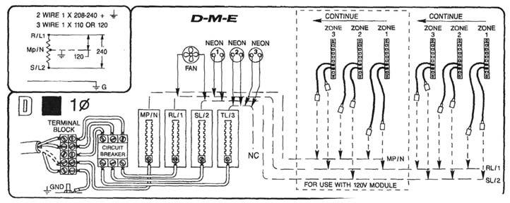 Input Power Wiring Diagram Option D 208-240 Vac, Single-Phase, 2-Wire w/ground 120 Vac, Single-Phase 3-Wire w/ground Power Distribution System The diagram to the left depicts two different wiring