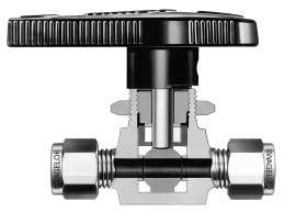 2 40 Series all s eatures irectional handle indicates position of orifice. Top-loaded design allows adjustment with the valve in-line. Panel nut secures valve to or actuator.