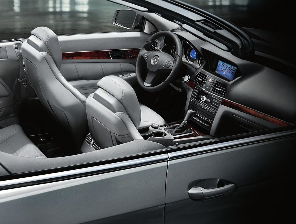 E 550 Cabriolet shown with optional Iridium Silver metallic paint, Ash leather interior,