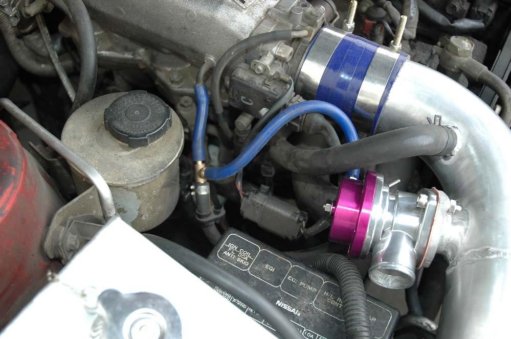 12. Connect the BOV Vacuum hose, as shown below. You will need to use the T connector to insert the hose (shown as blue color) 13.