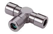Plug connectors made of stainless steel and 2 seals Connections for increased pressures 27 T-connector - Material AISI 304/ 304L (1.4301 / 1.4307) - Working pressure range -14 to 348 psi (-0.