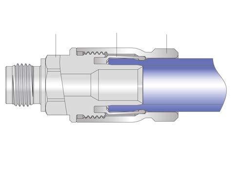 Comfort screw-in connectors for connections without gaps 46 Fittings made of stainless steel AISI 316L (1.4404) Functional principle Advantages Screw-in piece AISI 316L (1.4404) Collet AISI 316L (1.
