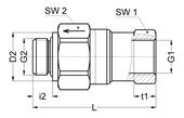 3143-100920 G3/4 G3/4 8900 32 32 66,5 32 39 14 16 20 252 Non-return valve female thread, male thread - Input: Whitworth pipe thread interior - Output: Whitworth pipe thread exterior - Sealing FPM -