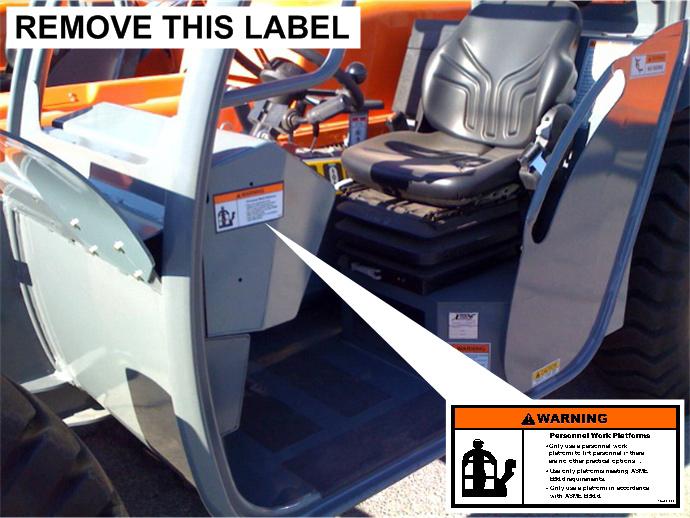 Remove label 18300-000 from cab (if equipped).