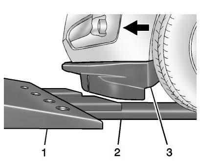 2 m (4 ft) X 102 mm (4 in) X 102 mm (4 in) wood beam (4) under the front cradle crossmember (3), and on top of both tow chains (5) to ensure the tow chains do not come