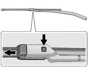 2. Press the button in the middle of the wiper arm connector, and pull the wiper blade away from the arm connector. 3. Remove the wiper blade. 4. Reverse Steps 1 3 for wiper blade replacement.