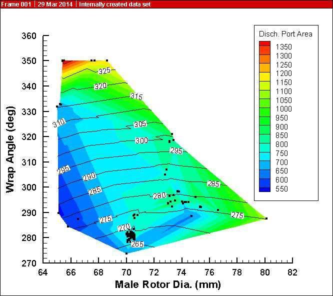 1409, Page 5 Figure 4: Contour map of rotor mesh length and discharge port area for a 5-7 lobe combination at 10000rpm.