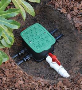 ezyvalve 4 Patented A compact valve box with 4 internal solenoid valves that connect to a 24Vac or 9Vdc Latching irrigation controller.