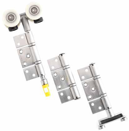 Floor guides and floor pivots are offset so the floor guide channel is located directly under the door panels when they are closed.