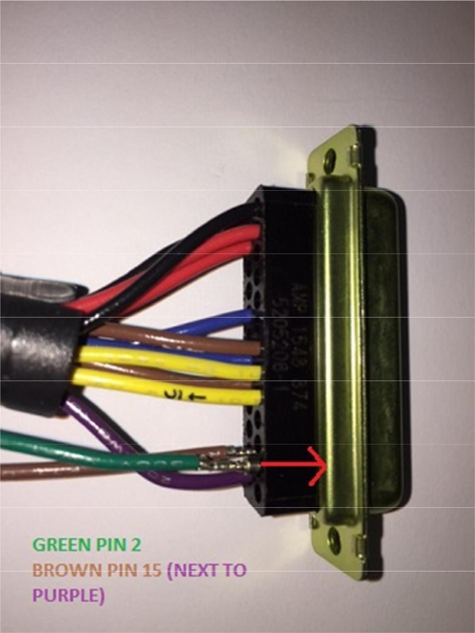 Step 1: OBD connection: The green and brown wires have a Molex plug on the end that will be joined eventually to the OBD wire that plugs inside the car. Molex plug green goes in to #2, brown #15.