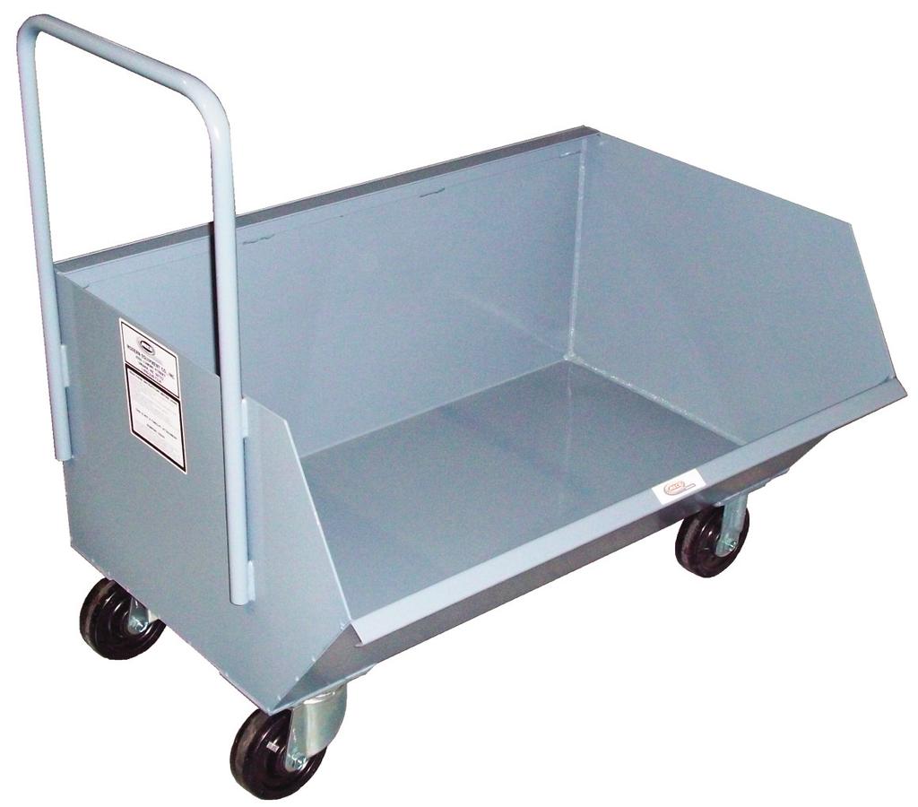JK69 LO-PROfILE hoppers DESIGNED TO FIT UNDER PUNCH PRESSES, CONVEYORS and SIMILAR MACHINERY 5" X 2" Phenolic Casters in a 2 Swivel\2 Rigid Combination Provide 1000 lbs.