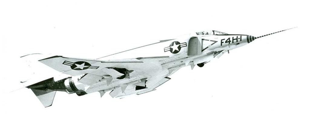 F4H McDonnell 98 Phantom II span: 38'5", 11.71 m length: 58'3", 17.75 m engines: 2 General Electric J79-GE-2A max.