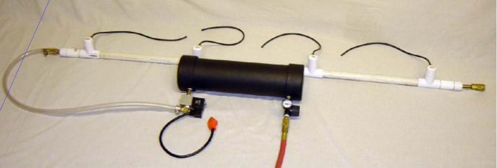 Above is a photo of the completed Pneumatic portion of the Whips prop. Air enters the prop through the red hose (bottom right.)