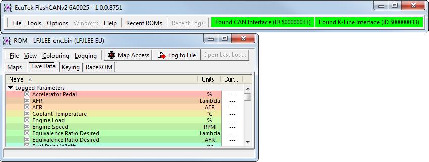 Live Data Logging It is possible to log the data shown in the Live Data window simply click the Log To File button.
