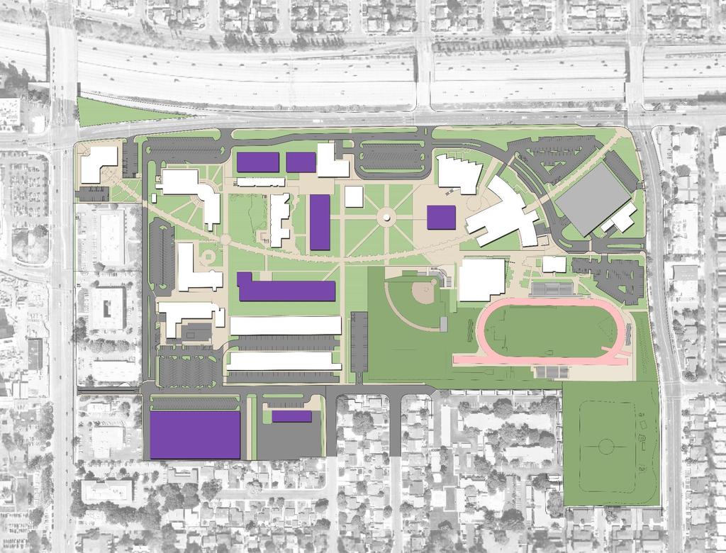 S Bascom Ave Leland Ave f a c i l i t i e s m a s t e r p l a n r e c o m m e n d a t i o n s Observations T S M X A 1 2 TH GE 3 L SC Divided Campus Building Pads for Growth Parking Structure Minimal