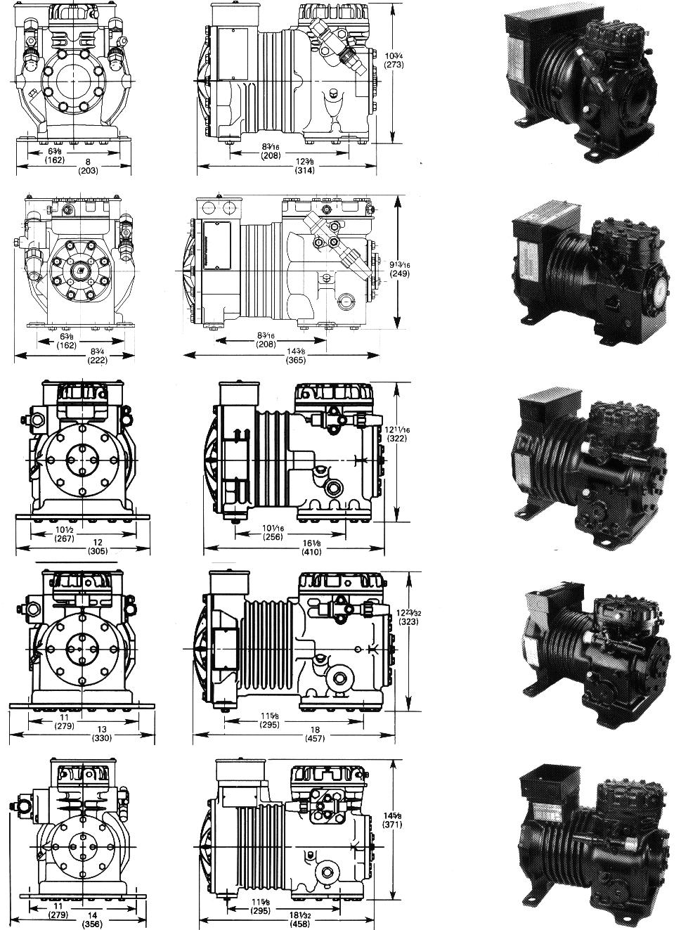 CONVENTIONAL COMPRESSORS DIMENSIONS AND PHOTOGRAPHS HA F A M I L Y Model HAJ1-005 Shown KA F A M I L Y Model KATA-0150 Shown EA F A M I L Y