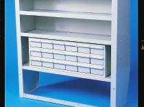 - " " " " lbs. ALL-WELDED SHELF UNIT Fully-welded unit can mount to the floor, base units or wheel well units. Sloped dividers on " centers provide bin space for small parts, supplies.