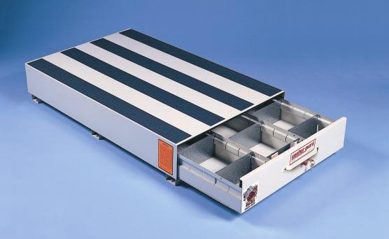 PACK RAT DRAWER UNITS MODEL 0- Full width ribs underneath and inside the unit add extra strength. Top and sides of cabinet are gauge plate steel. Anti-skid strips prevent slipping.