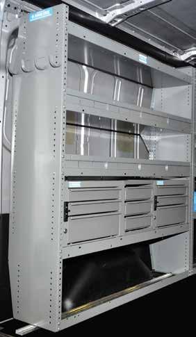 MODEL OVERALL SIZE HAD359 3 x 59 x 4 HAD4459 44 x 59 x 4 HAD5059 50 x 59 x 4 HD SHELVING FOR MEDIUM & HIGH ROOF TRANSIT The HD shelving units feature KD