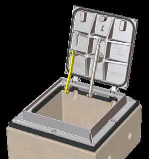 Our airport rated hinged hatch provides a secure and easy access point to underground utility structures. The standard mechanical strut reduces the lifting force of the cover to less than 50 pounds.