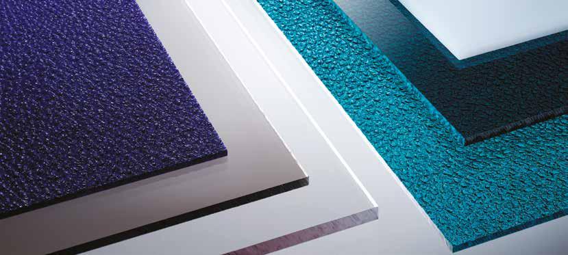 Embossed Polycarbonate Sheet Embossed Polycarbonate Sheet is a high-quality plastic which can be used for many applications and offers the transparency of glass at less than half the weight.