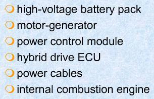 5. The 6 major assemblies working in unison under the computer control to propel a hybrid vehicle and to operate its electrical accessory systems are: The high voltage (many cells wired in series)