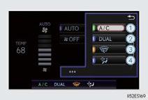 Option control screen Select on the climate screen to display the option control screen. The functions can be switched on and off.