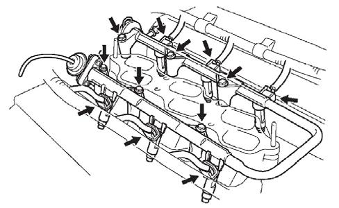 (b) Disconnect the 6 fuel injector connectors. Remove the 6 bolts and fuel delivery pipe together with the 6 fuel injectors (Figs 5-1 & 5-4).