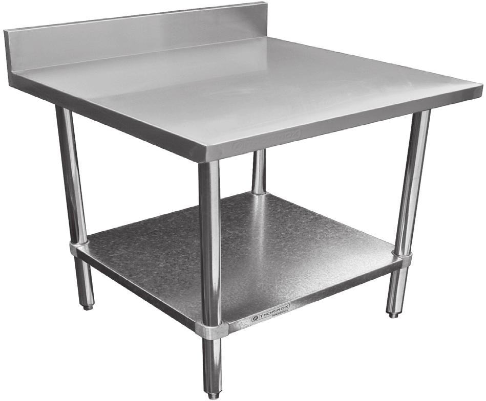 WORKTABLES DSST-BK GALVANIZED STEEL UNDERSHELF AND LEGS WITH BACKSPLASH Made with high quality 430 stainless steel Galvanized undershelf and legs Easy to assemble 34 Height Stronger and
