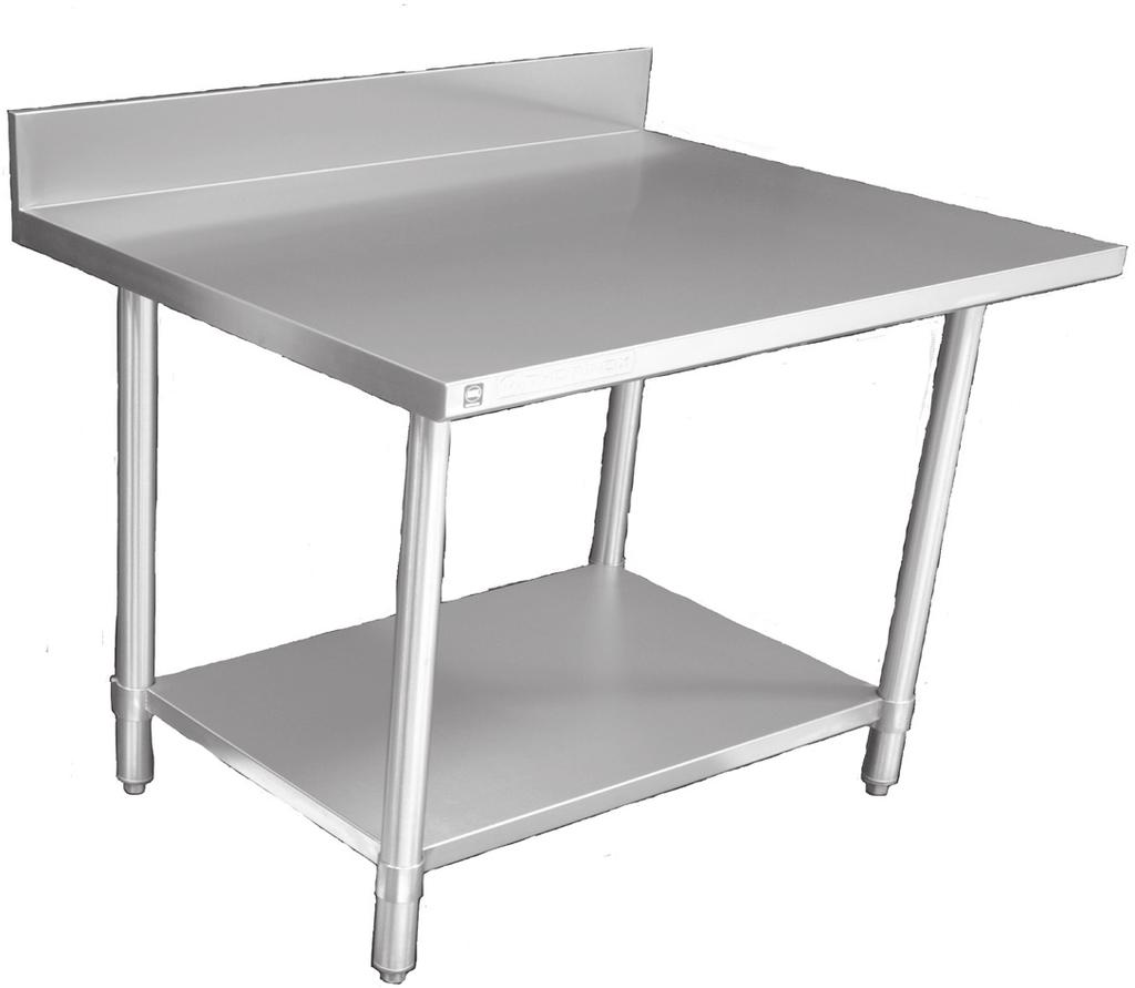 STAINLESS STEEL WORKTABLES DSST-BKSS ALL STAINLESS STEEL WITH BACKSPLASH OPTIONS Made with high quality 430 stainless steel Easy to assemble 34 Height Stainless steel bulletfeet Stainless steel