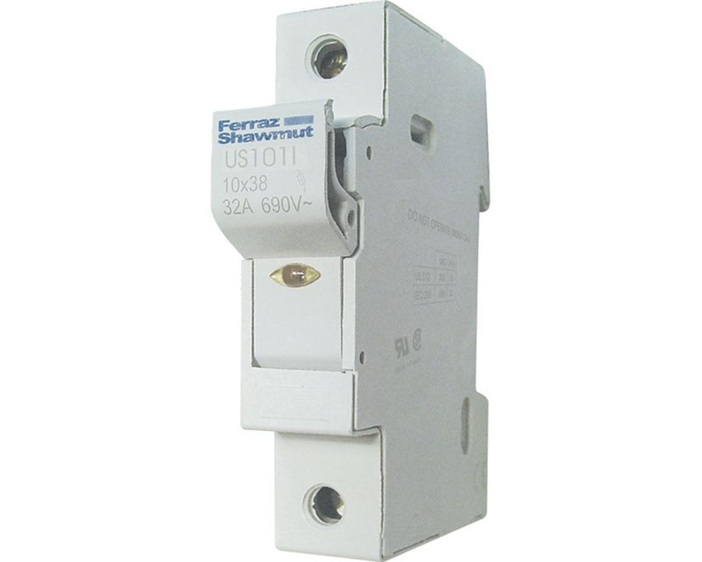 PRODUCT RANGE UltraSafe fuse holders for 10.3x38.1 fuse-links, without indicator Reference Number of poles/ phases Design Weight Package US101 US10N H305056 N US10 neutral conductor 65.