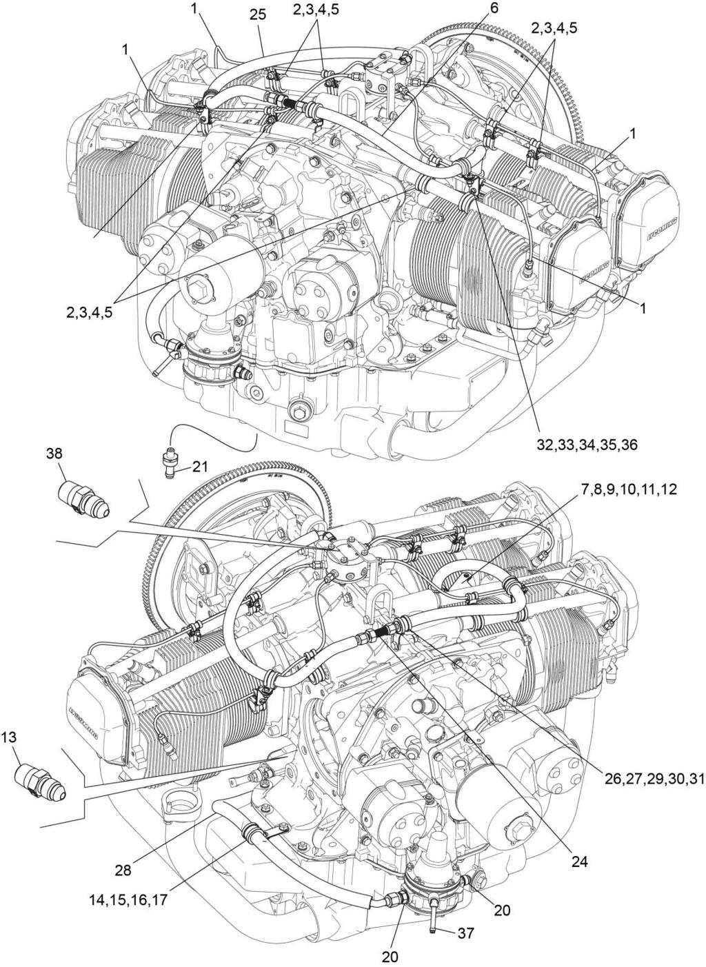 Figure 21 Fuel Lines and Attaching Parts Effectivity: (L)IO--M1A Engine