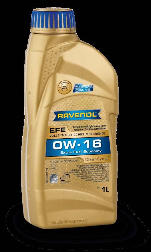 Ravensberger Schmierstoffvertrieb GmbH Extra Fuel Economy EFE SAE 0W-16 Engine oil of the new generation RAVENOL Extra Fuel Economy EFE SAE 0W-16 The World s first API SN Licensed 0W-16 Engine Oil A