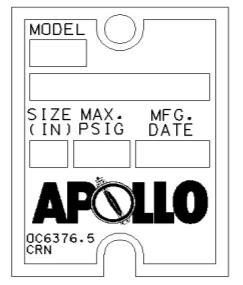 APOLLO BFV INSTALLATION MANUAL - Page 4 of 12 FIGURE 1: APOLLO BUTTERFLY VALVE INDENTIFICATION TAG INSTALLATION INFORMATION APOLLO butterfly valves are designed for use between the faces of ANSI