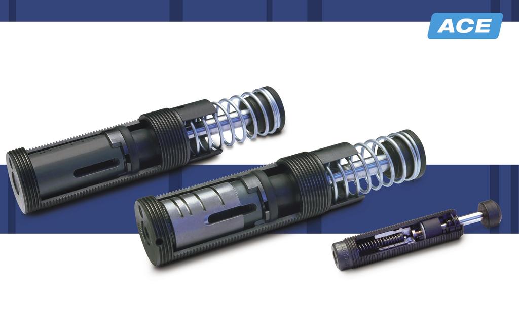 ACE Controls Industrial Shock Absorber Designs Self-Compensating Design ACE Controls self-compensating shock absorbers are fixed, multi-orifice units that decelerate moving weights smoothly