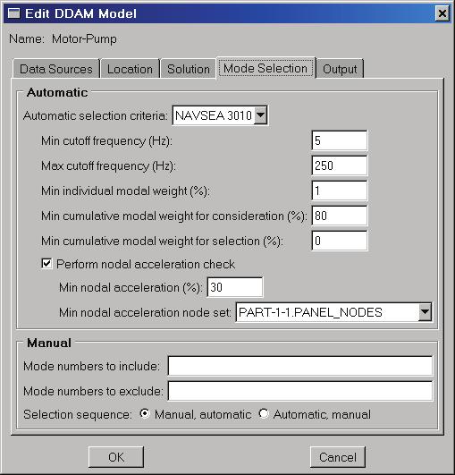 5 Create DDAM Model: Mode Selection The Mode Selection tabbed page shown in Figure 7 contains Automatic and Manual portions.
