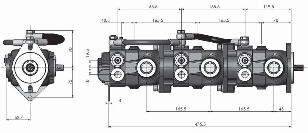 TRIPLE PUMP - Direct Mechanical Control INSTALLATION DRAWING See shaft and Pipe connection A1 - B1 Main ports pump 1 1/2" BSP A2 - B2 Main ports pump 2