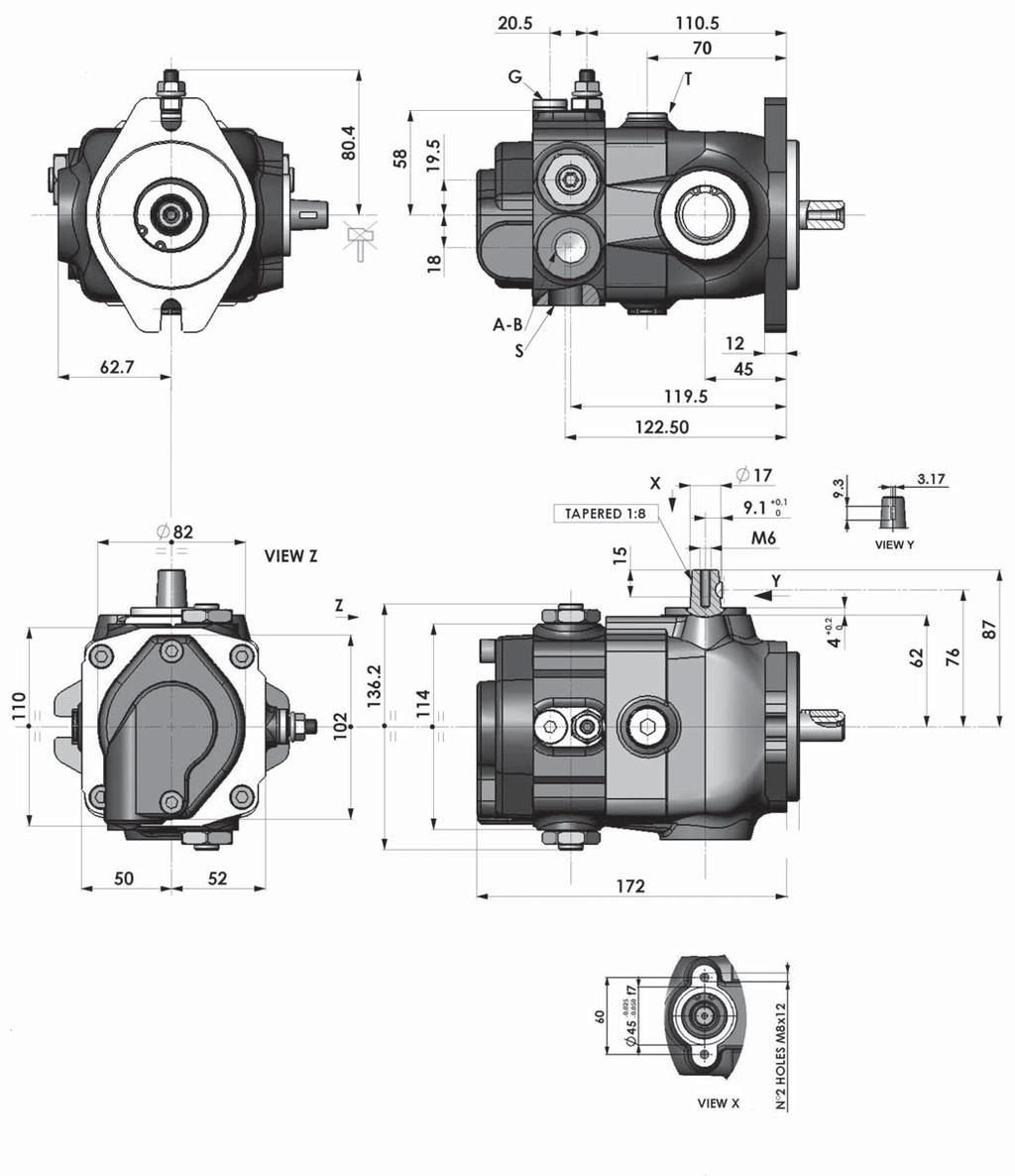 SINGLE PUMP - Direct Mechanical Control INSTALLATION DRAWING See shaft and Hydraulic Diagram Pipe connection A - B