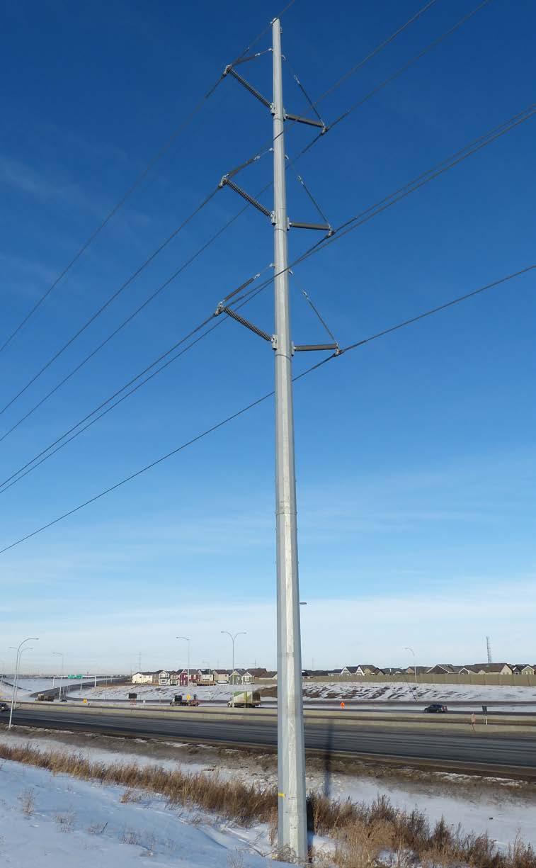 The transmission line running east west to connect to Substation 35 at 90 Avenue SW will be a double circuit line ranging in height from 22 to 27 metres ( 72 to 89