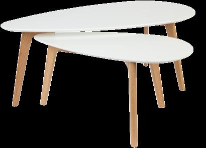 DROP Set of 2 drop-shaped tables 18 mm MDF table top White PU-lacquered Solid