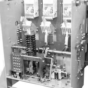 D. Removing the Relay Panel 1. Rack out mechanism. 2. Remove arc chutes. 3. Remove phase barriers. 4. Remove closing spring cover and mechanism front cover. 5.