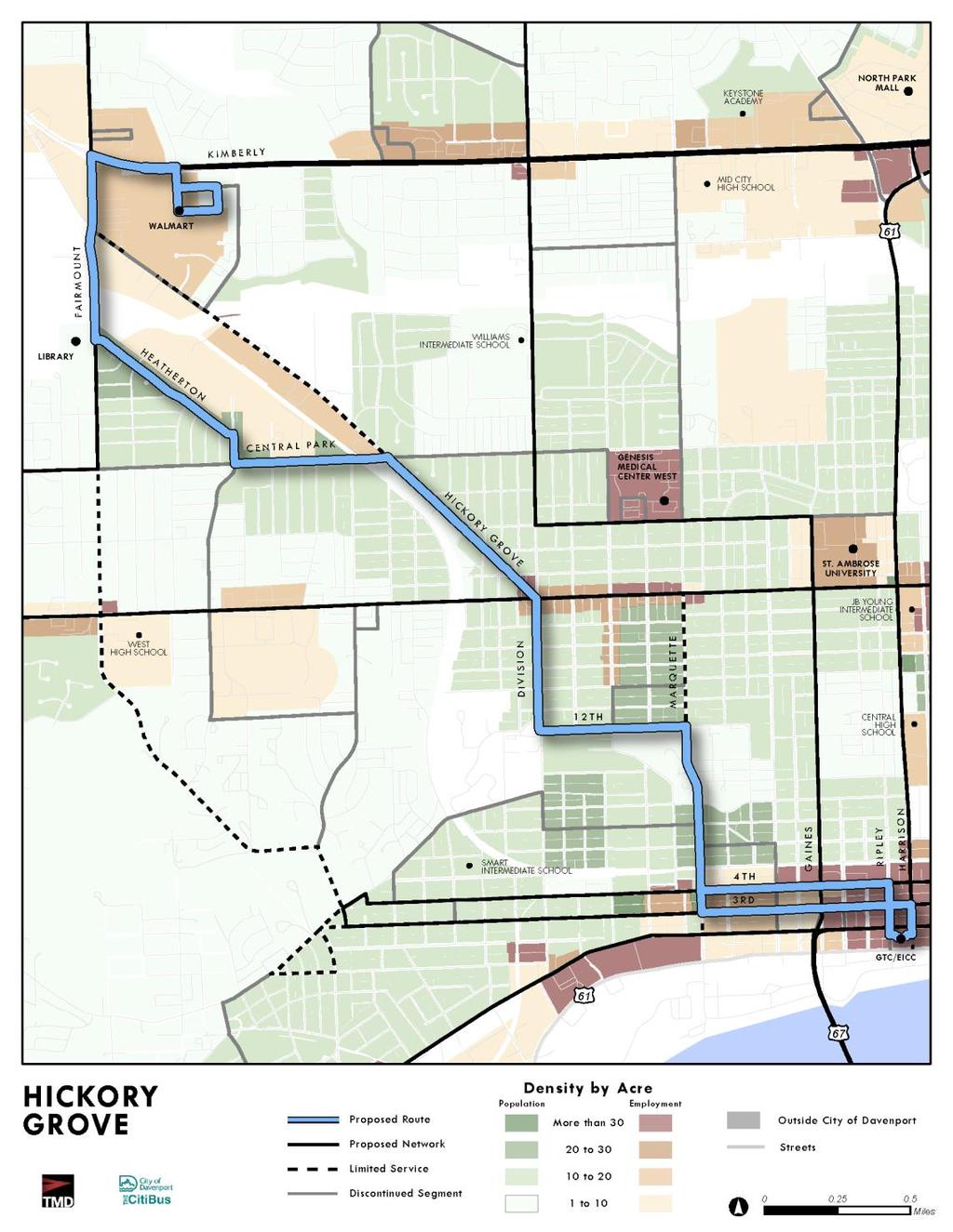 City of Davenport CitiBus Hickory Grove The proposed Hickory Grove route is very similar to the existing CitiBus Route 9.