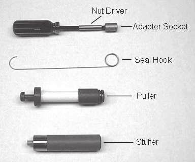 Seal & Spacer Tools & Replacement Tools Used in the Seal and Spacer Replacement Description Part No. Nut Driver...12664 Socket Adapter...16906 Socket 7/16...12665 Seal Hook.