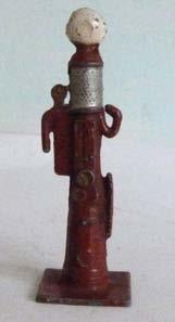Tall slim pillar, red, with hatched sight glass and white globe. Qty. 2.